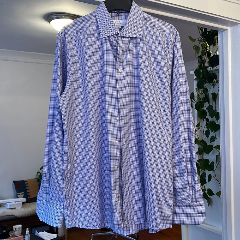 Purple Plaid Eton Dress Shirt, Contemporary Fit, 17.5 Neck